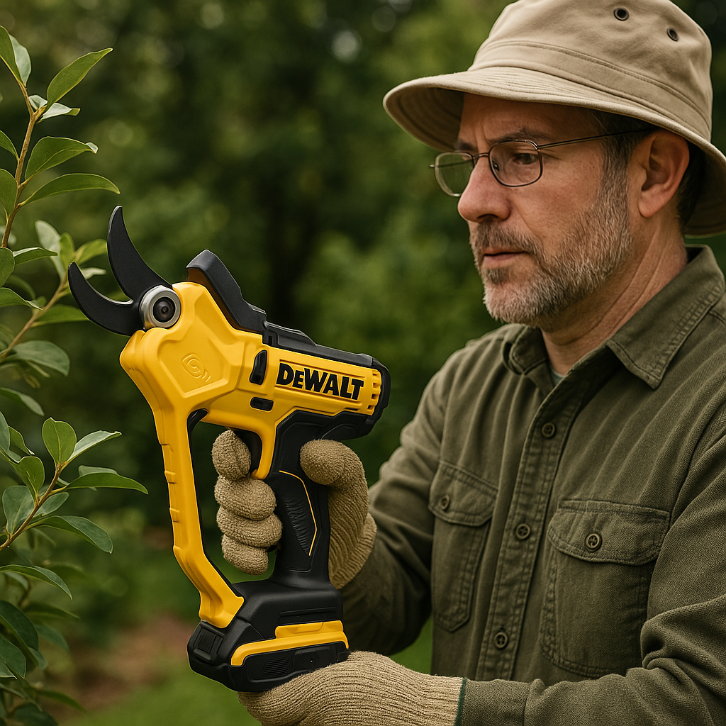 jardinier avec le sécateur électrique dewalt